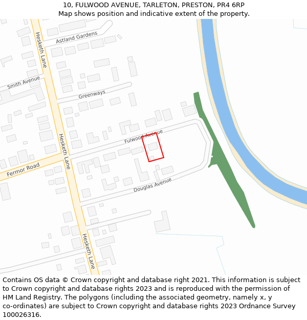 10, FULWOOD AVENUE, TARLETON, PRESTON, PR4 6RP: Location map and indicative extent of plot