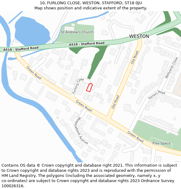 10, FURLONG CLOSE, WESTON, STAFFORD, ST18 0JU: Location map and indicative extent of plot