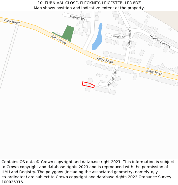 10, FURNIVAL CLOSE, FLECKNEY, LEICESTER, LE8 8DZ: Location map and indicative extent of plot