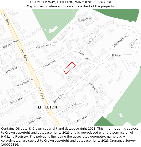 10, FYFIELD WAY, LITTLETON, WINCHESTER, SO22 6PF: Location map and indicative extent of plot