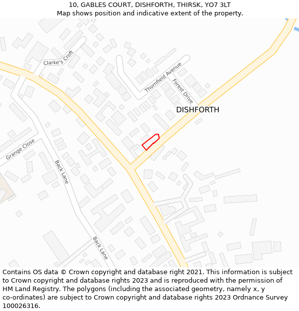 10, GABLES COURT, DISHFORTH, THIRSK, YO7 3LT: Location map and indicative extent of plot