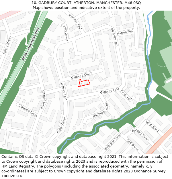 10, GADBURY COURT, ATHERTON, MANCHESTER, M46 0SQ: Location map and indicative extent of plot