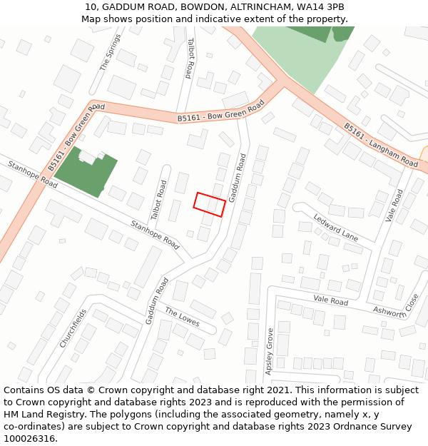 10, GADDUM ROAD, BOWDON, ALTRINCHAM, WA14 3PB: Location map and indicative extent of plot
