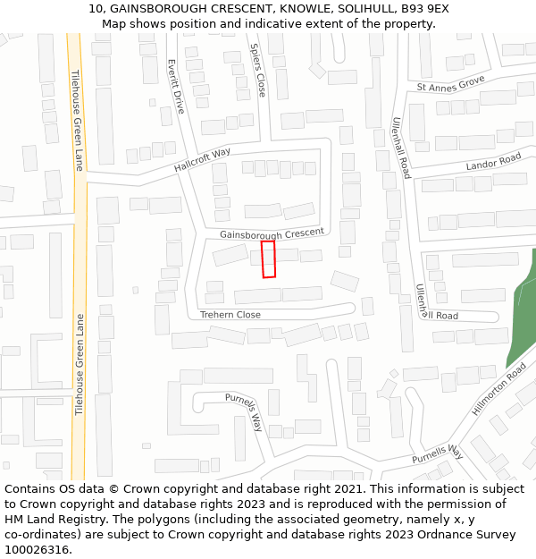 10, GAINSBOROUGH CRESCENT, KNOWLE, SOLIHULL, B93 9EX: Location map and indicative extent of plot