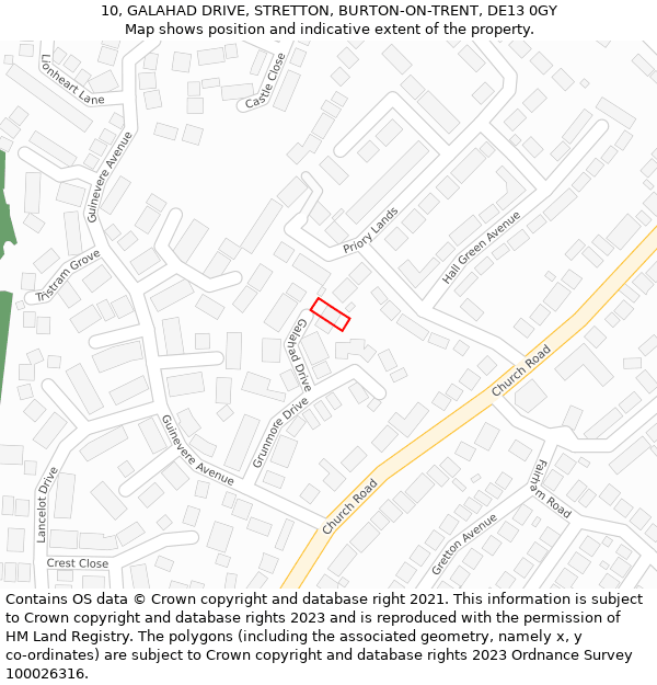 10, GALAHAD DRIVE, STRETTON, BURTON-ON-TRENT, DE13 0GY: Location map and indicative extent of plot