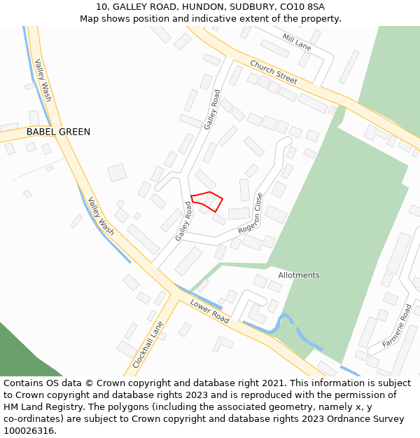 10, GALLEY ROAD, HUNDON, SUDBURY, CO10 8SA: Location map and indicative extent of plot