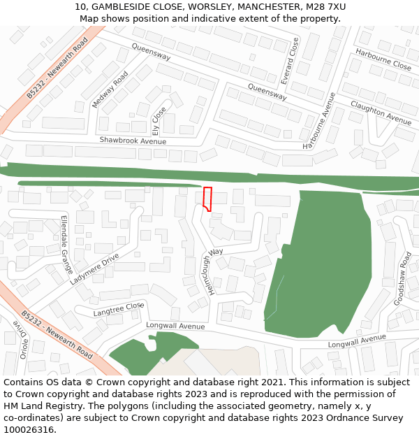 10, GAMBLESIDE CLOSE, WORSLEY, MANCHESTER, M28 7XU: Location map and indicative extent of plot