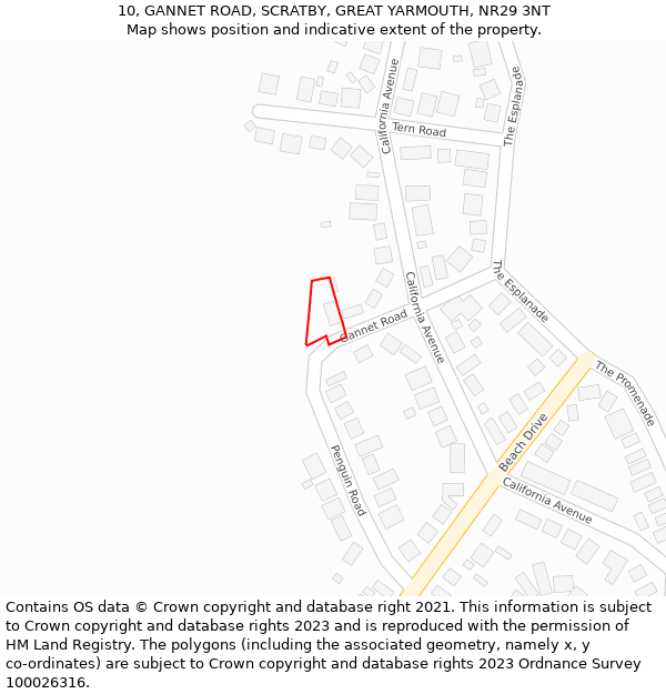 10, GANNET ROAD, SCRATBY, GREAT YARMOUTH, NR29 3NT: Location map and indicative extent of plot