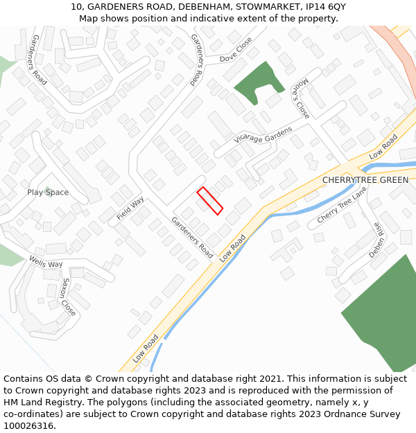 10, GARDENERS ROAD, DEBENHAM, STOWMARKET, IP14 6QY: Location map and indicative extent of plot