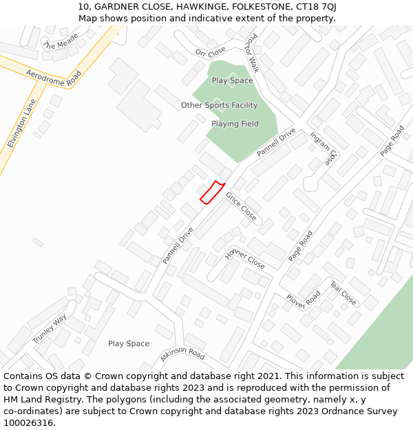 10, GARDNER CLOSE, HAWKINGE, FOLKESTONE, CT18 7QJ: Location map and indicative extent of plot