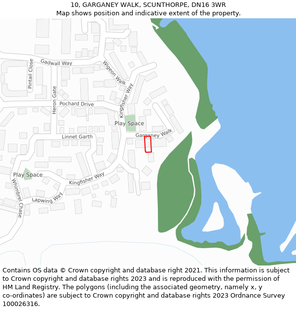 10, GARGANEY WALK, SCUNTHORPE, DN16 3WR: Location map and indicative extent of plot