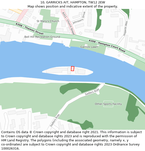 10, GARRICKS AIT, HAMPTON, TW12 2EW: Location map and indicative extent of plot