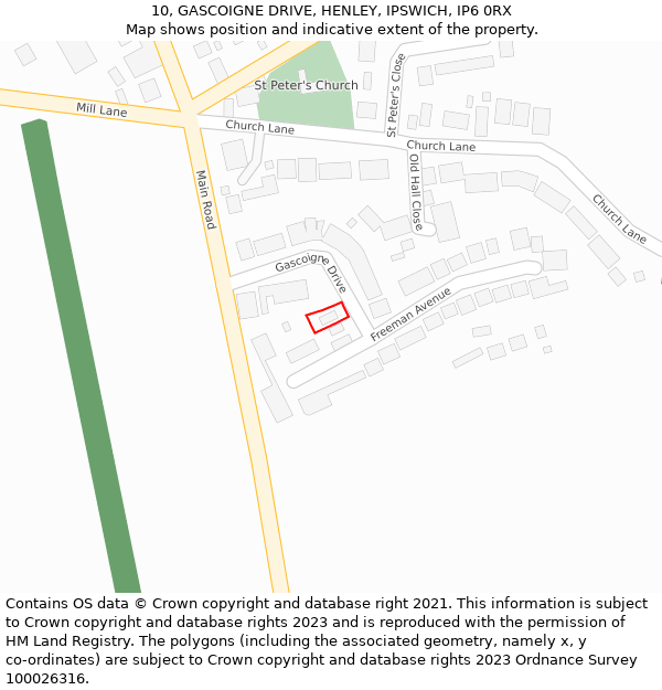 10, GASCOIGNE DRIVE, HENLEY, IPSWICH, IP6 0RX: Location map and indicative extent of plot