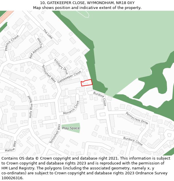 10, GATEKEEPER CLOSE, WYMONDHAM, NR18 0XY: Location map and indicative extent of plot