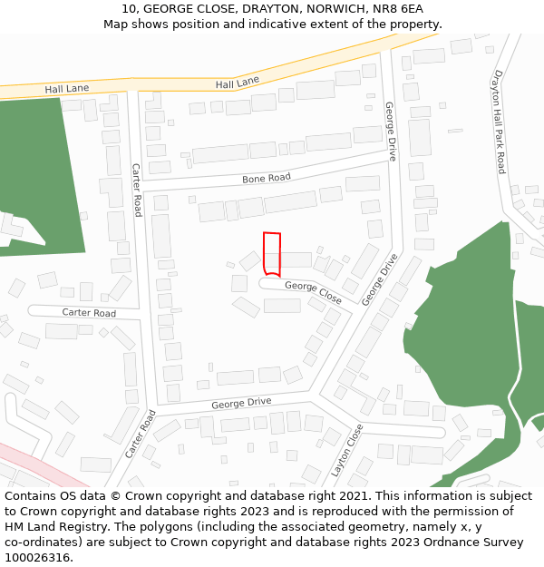 10, GEORGE CLOSE, DRAYTON, NORWICH, NR8 6EA: Location map and indicative extent of plot