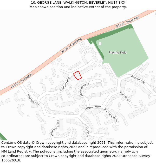 10, GEORGE LANE, WALKINGTON, BEVERLEY, HU17 8XX: Location map and indicative extent of plot