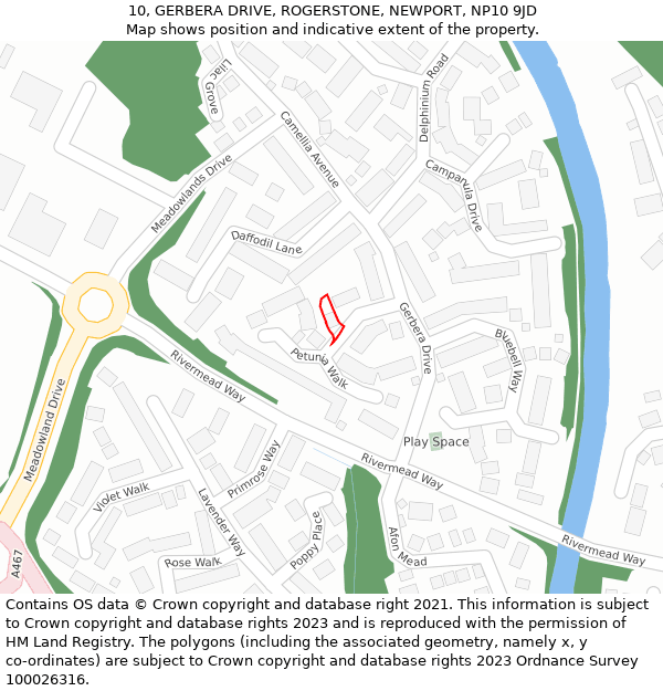 10, GERBERA DRIVE, ROGERSTONE, NEWPORT, NP10 9JD: Location map and indicative extent of plot