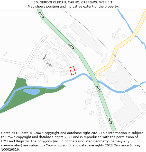 10, GERDDI CLEDAN, CARNO, CAERSWS, SY17 5JT: Location map and indicative extent of plot