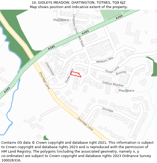 10, GIDLEYS MEADOW, DARTINGTON, TOTNES, TQ9 6JZ: Location map and indicative extent of plot