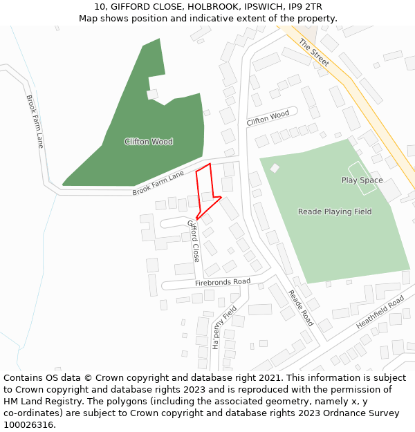 10, GIFFORD CLOSE, HOLBROOK, IPSWICH, IP9 2TR: Location map and indicative extent of plot