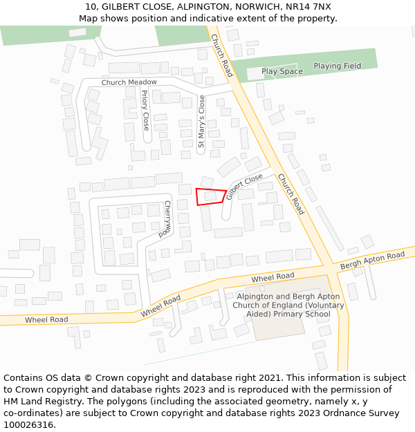 10, GILBERT CLOSE, ALPINGTON, NORWICH, NR14 7NX: Location map and indicative extent of plot