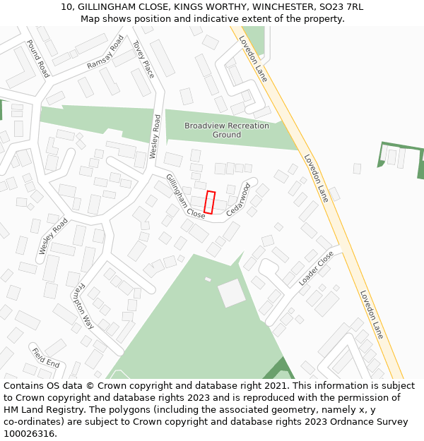 10, GILLINGHAM CLOSE, KINGS WORTHY, WINCHESTER, SO23 7RL: Location map and indicative extent of plot