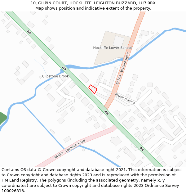 10, GILPIN COURT, HOCKLIFFE, LEIGHTON BUZZARD, LU7 9RX: Location map and indicative extent of plot