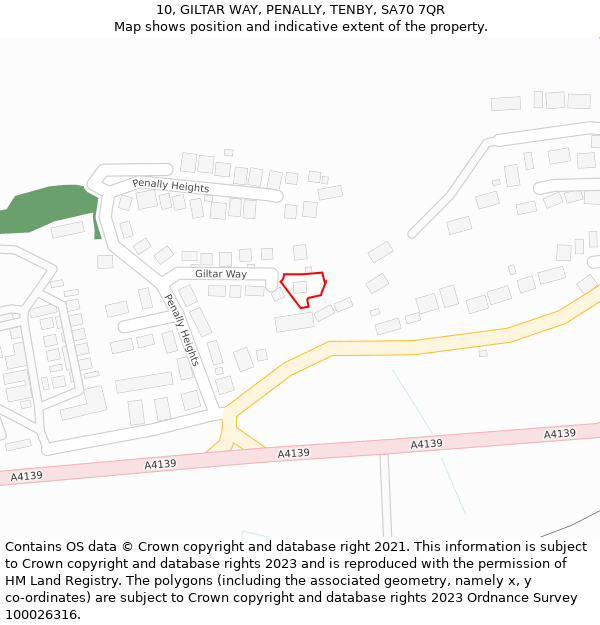 10, GILTAR WAY, PENALLY, TENBY, SA70 7QR: Location map and indicative extent of plot