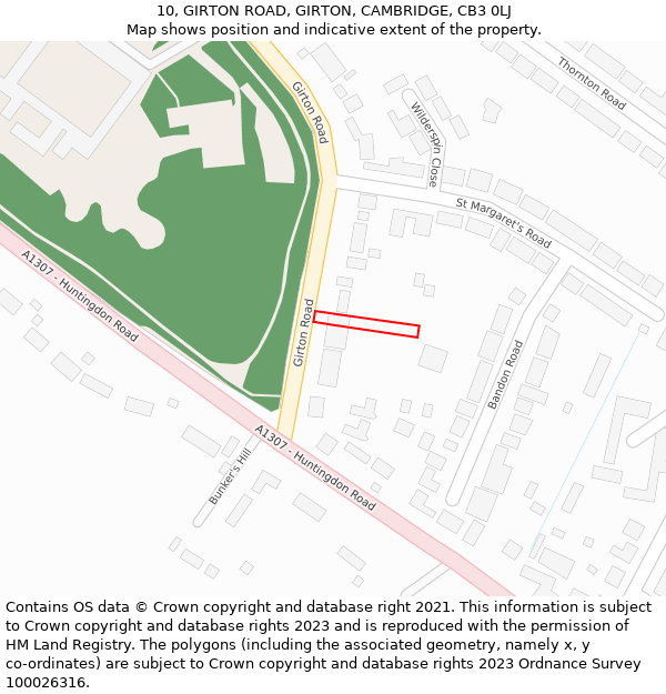 10, GIRTON ROAD, GIRTON, CAMBRIDGE, CB3 0LJ: Location map and indicative extent of plot