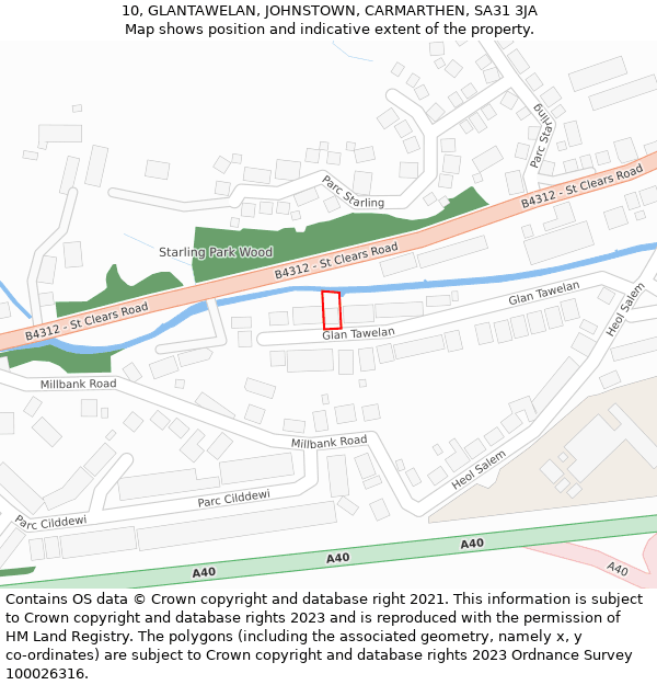 10, GLANTAWELAN, JOHNSTOWN, CARMARTHEN, SA31 3JA: Location map and indicative extent of plot