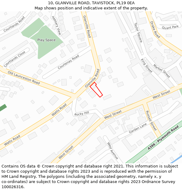 10, GLANVILLE ROAD, TAVISTOCK, PL19 0EA: Location map and indicative extent of plot