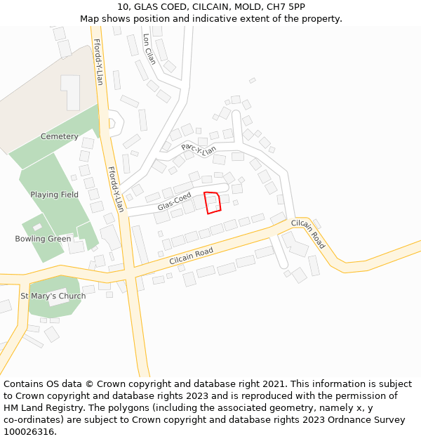 10, GLAS COED, CILCAIN, MOLD, CH7 5PP: Location map and indicative extent of plot