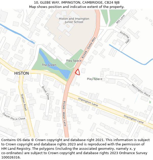 10, GLEBE WAY, IMPINGTON, CAMBRIDGE, CB24 9JB: Location map and indicative extent of plot