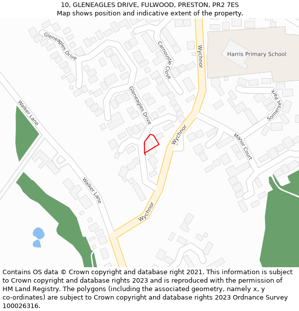 10, GLENEAGLES DRIVE, FULWOOD, PRESTON, PR2 7ES: Location map and indicative extent of plot