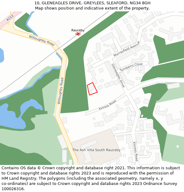 10, GLENEAGLES DRIVE, GREYLEES, SLEAFORD, NG34 8GH: Location map and indicative extent of plot