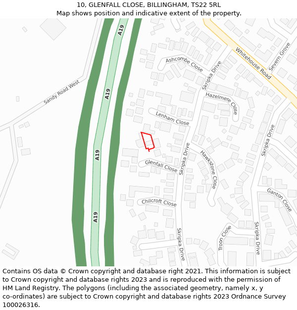 10, GLENFALL CLOSE, BILLINGHAM, TS22 5RL: Location map and indicative extent of plot