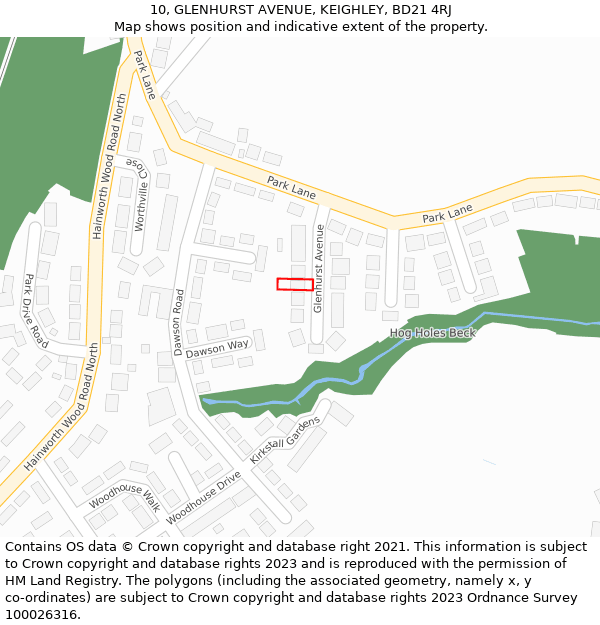 10, GLENHURST AVENUE, KEIGHLEY, BD21 4RJ: Location map and indicative extent of plot