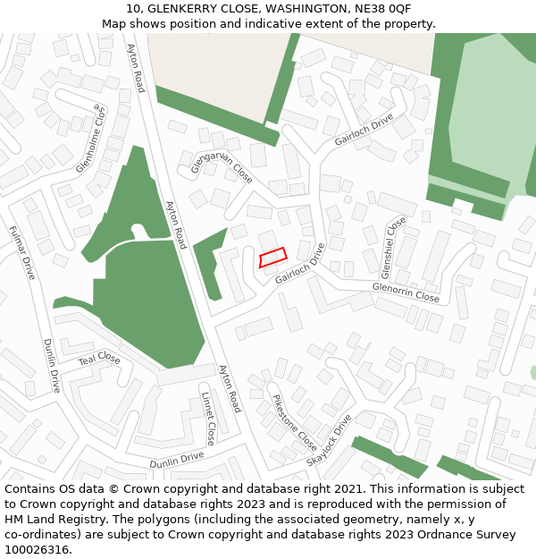 10, GLENKERRY CLOSE, WASHINGTON, NE38 0QF: Location map and indicative extent of plot