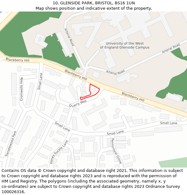 10, GLENSIDE PARK, BRISTOL, BS16 1UN: Location map and indicative extent of plot