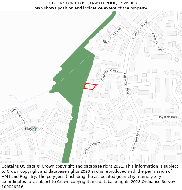 10, GLENSTON CLOSE, HARTLEPOOL, TS26 0PD: Location map and indicative extent of plot
