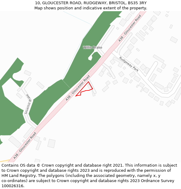 10, GLOUCESTER ROAD, RUDGEWAY, BRISTOL, BS35 3RY: Location map and indicative extent of plot