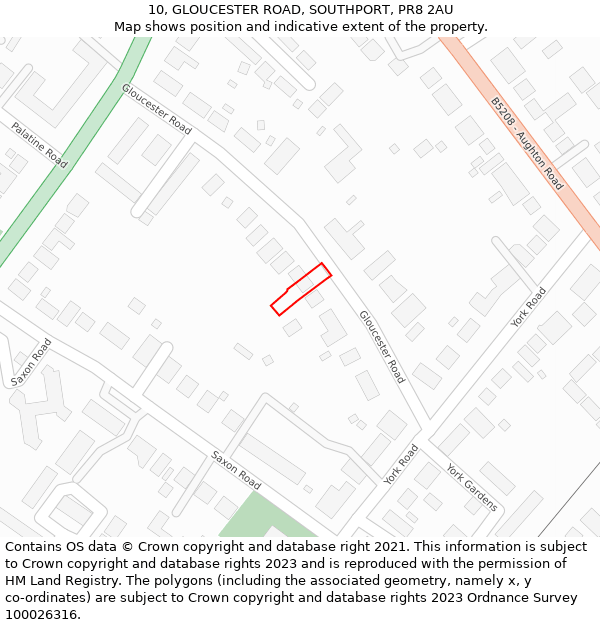 10, GLOUCESTER ROAD, SOUTHPORT, PR8 2AU: Location map and indicative extent of plot