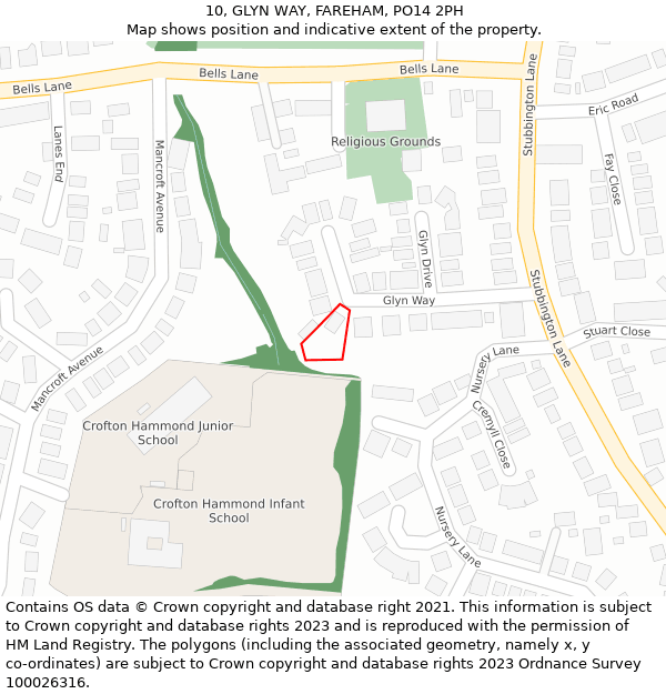 10, GLYN WAY, FAREHAM, PO14 2PH: Location map and indicative extent of plot