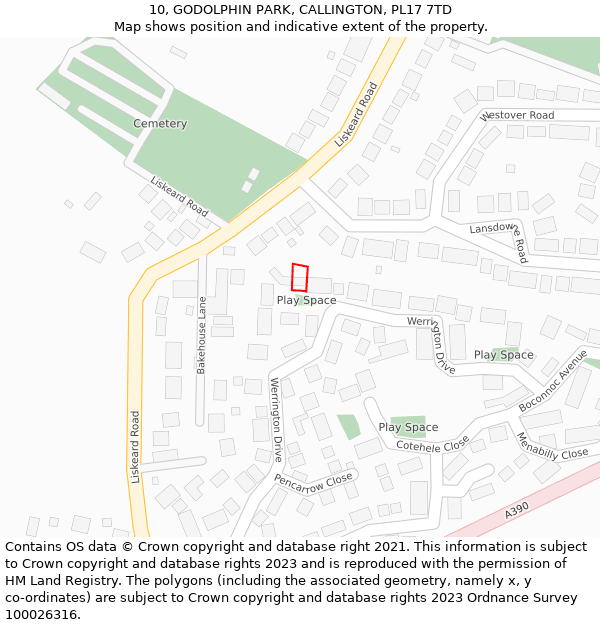 10, GODOLPHIN PARK, CALLINGTON, PL17 7TD: Location map and indicative extent of plot