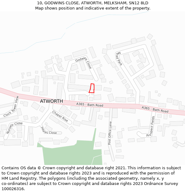 10, GODWINS CLOSE, ATWORTH, MELKSHAM, SN12 8LD: Location map and indicative extent of plot