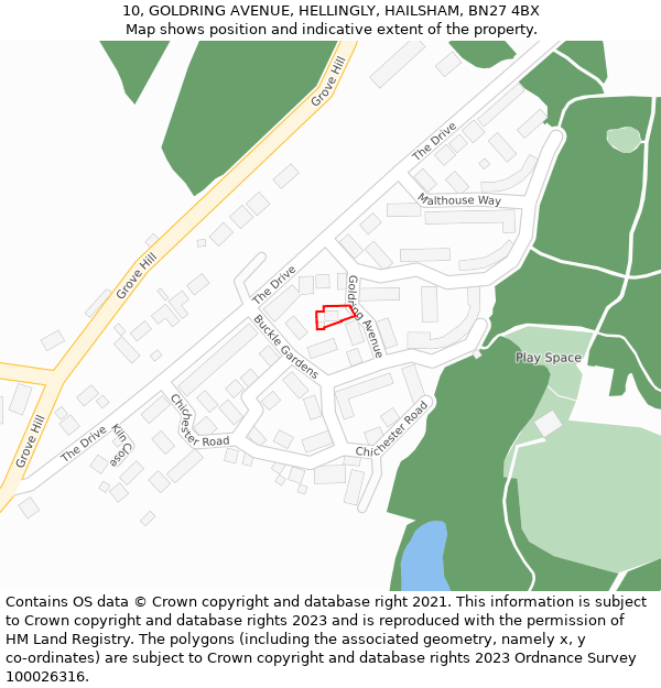 10, GOLDRING AVENUE, HELLINGLY, HAILSHAM, BN27 4BX: Location map and indicative extent of plot
