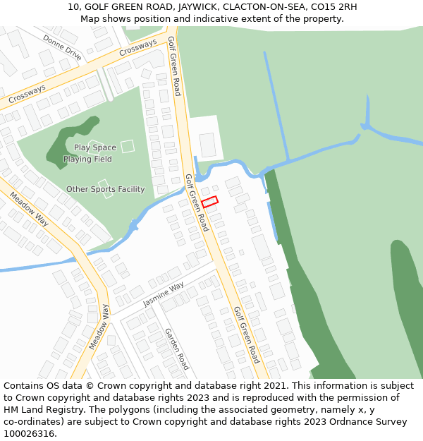 10, GOLF GREEN ROAD, JAYWICK, CLACTON-ON-SEA, CO15 2RH: Location map and indicative extent of plot