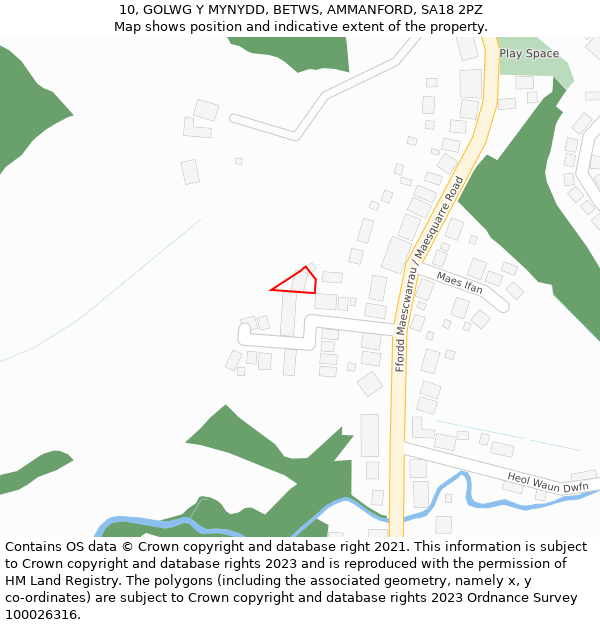 10, GOLWG Y MYNYDD, BETWS, AMMANFORD, SA18 2PZ: Location map and indicative extent of plot