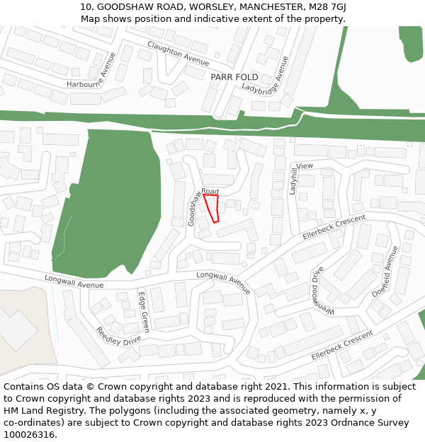 10, GOODSHAW ROAD, WORSLEY, MANCHESTER, M28 7GJ: Location map and indicative extent of plot