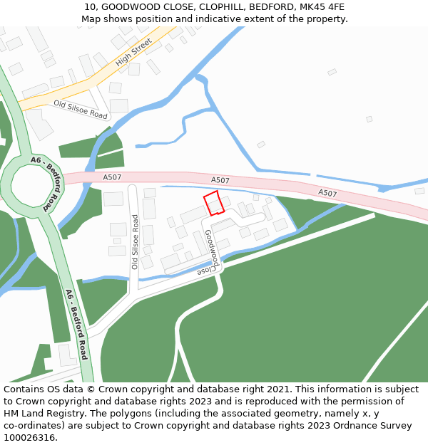 10, GOODWOOD CLOSE, CLOPHILL, BEDFORD, MK45 4FE: Location map and indicative extent of plot